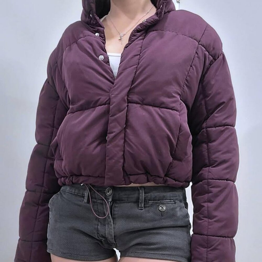 Bershka Plum Pupple Cropped Puffer Jacket